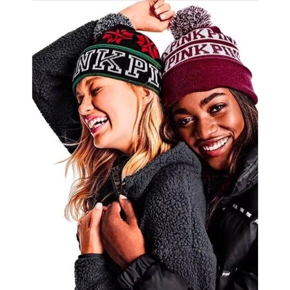 Victoria's Secret Pink Accessories - Pink winter beanie with pom pom cozycore